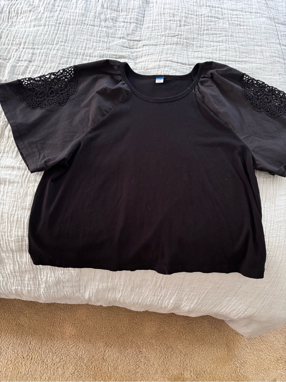 Old Navy Black Short Sleeve Top with Crochet Shoulder Accents